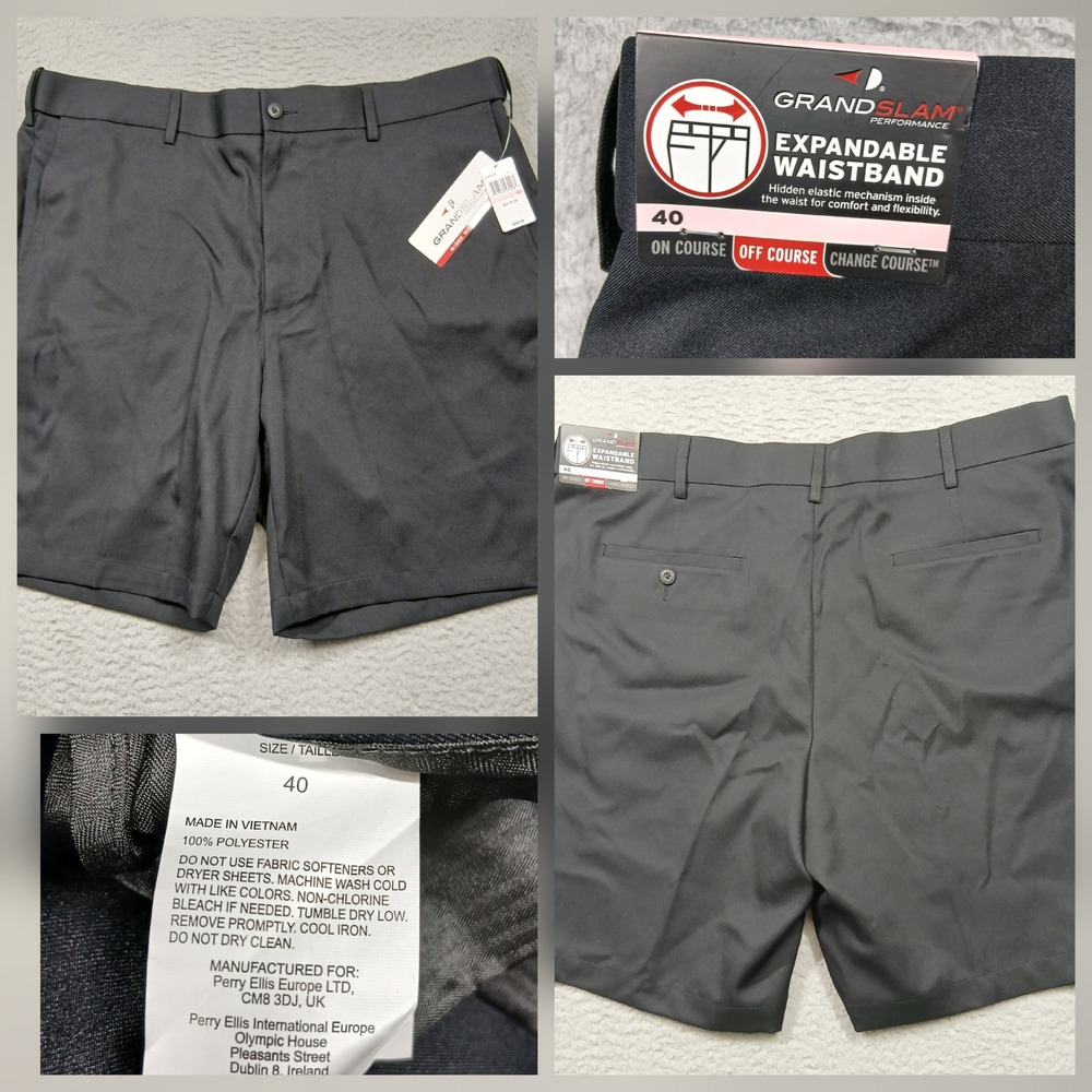 Grand Slam Men's Golf Shorts 40 Black Expandable‎ Waistband Performance NWT